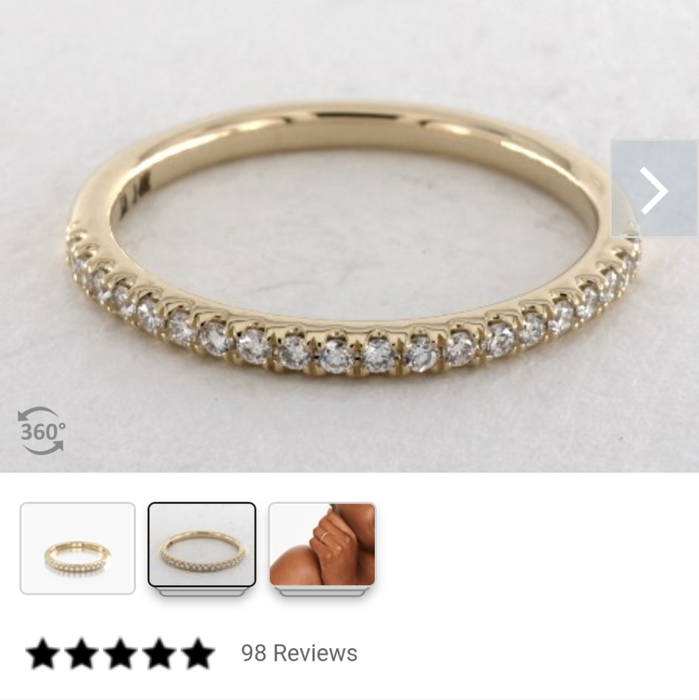 14K Yellow Gold Thin Pavé Set Diamond Wedding Ring